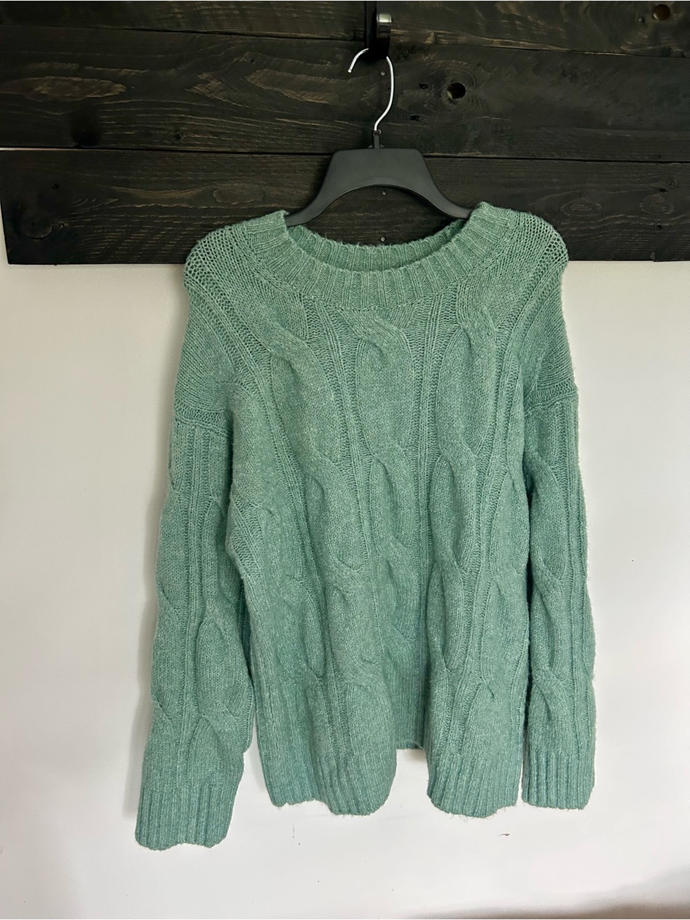 American Eagle Outfitters Seafoam Green Cable Knit Crewneck Sweater